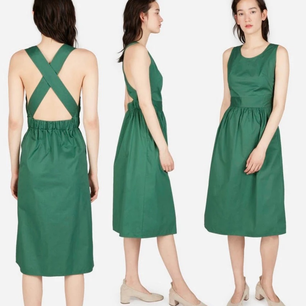 Everlane Green Midi Dress Size 0 Cross Back Sleeveless Cotton Summer Dress